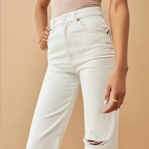 Reformation Cowboy High Rise Straight Jeans Vintage White Destroyed - Size 24